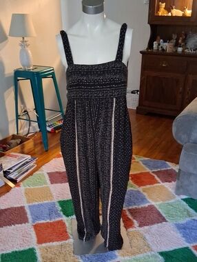 Free People Black Patterned Boho Jumpsuit
